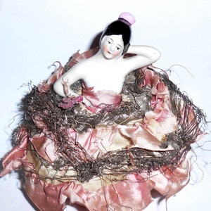 1930s Art Deco Pincushion Half Doll Porcelain Pin Cushion Vintage Sewing Flapper