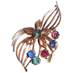 Vintage 1930s 1940s Art Deco Retro 12K Gold Filled Cushion Cut Czech Glass Pendant Pin Brooch