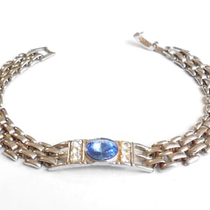 1930s Early Art Deco Blue White Paste Pot Metal Bracelet Size Medium M Antique 1920s to 1930s Vintage