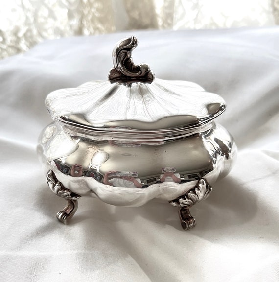 Vintage Sterling Silver Footed Jewelry Trinket Hin