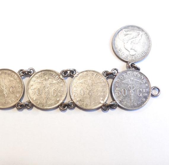 1920s 835 Belgian Silver Coin Bracelet European S… - image 4