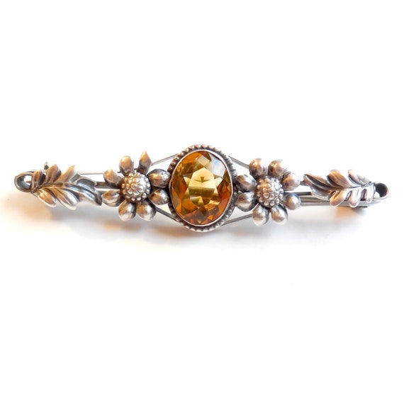 Antique Art Nouveau Citrine Continental 800 Silve… - image 1