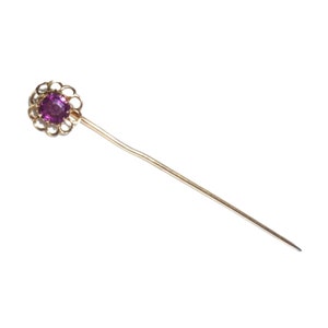 Art Deco 10k Yellow Gold .4CT Amethyst Stickpin Stick Pin Vintage Antique Brooch Hat Hair Lapel Mens Womens
