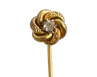 Antique Gold Filled Love Knot Stickpin: Victorian Rose Cut Paste Stone Hat Pin