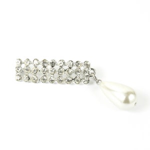 Vintage Rhinestone Faux Pearl Dangle Pin - Mid Century Jewelry