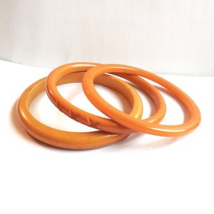 3 Old Vintage Art Deco Butterscotch Bakelite Bangle Bracelet Group