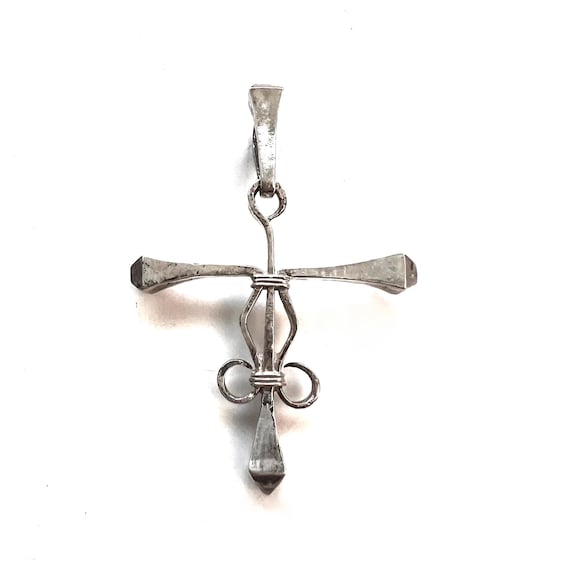 Vintage 1960s Mid Century Studio Made Handwrought Silver Artistic Christ Crucifix Minimalist Brutalist Large