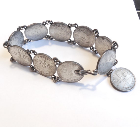 1920s 835 Belgian Silver Coin Bracelet European S… - image 1