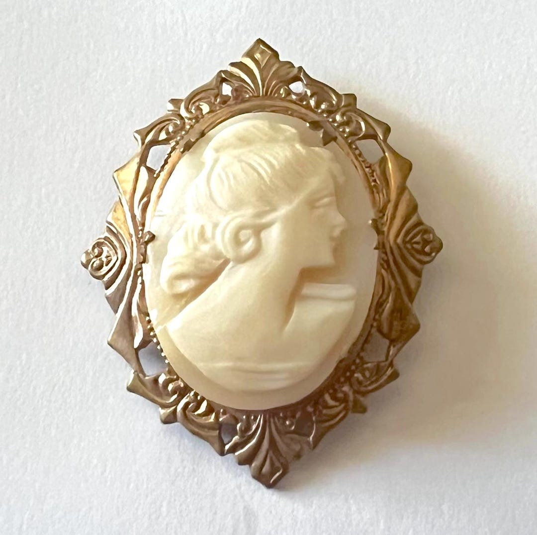 Antique Vintage Carved Shell Cameo Brooch: Gold Gilt Art Deco Pin - Etsy