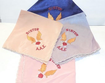 Group of 4 Vintage 1940s Handkerchiefs World War 2 WW2 Hankies Silk Taffeta WW2 Thinking of You Remembrance Love Ladies Accessories