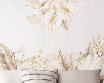 Boho Garden palm leaves and Orchidea wall decals, Plastic-Free Wall Stickers