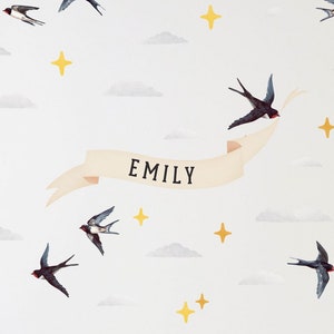 Personalised Name Wall Sticker with Swallows