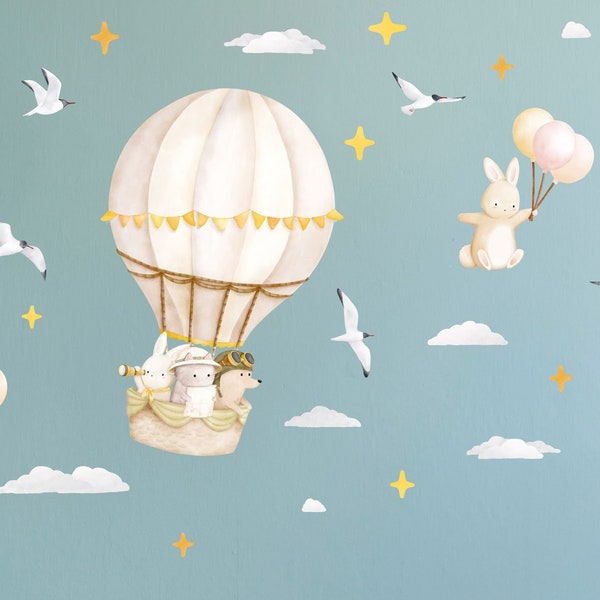 Explorers Big Hot Air Balloon Muurtattoo Themepack, Plasticvrije kinderkamer muurstickers