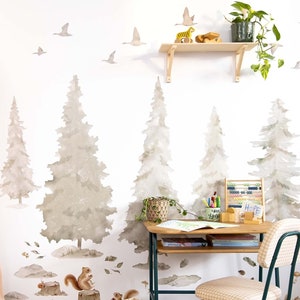 Big Nordic Forest Trees wall decals, Plastic-Free kids' room wall stickers