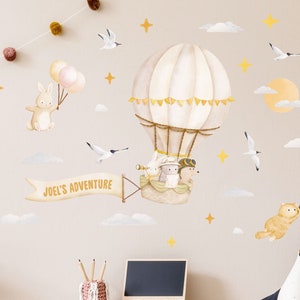 Personalised Explorers Big Hot Air Balloon Wall Decal Themepack, Plastic-Free kids room wall stickers image 1