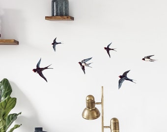 Watercolor Swallows birds wall decals, Plastic-Free kids room wall stickers