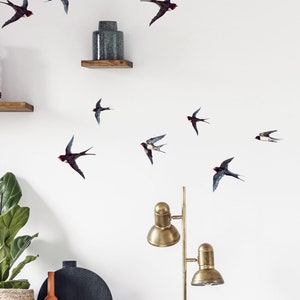 Watercolor Swallows birds wall decals, Plastic-Free kids room wall stickers