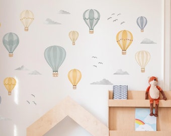 Blue and Yellow Hot Air Balloons Wall Decals, Plastic-Free kids room wall stickers