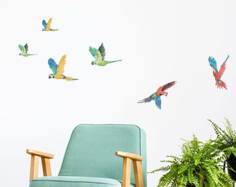 Tropical Parrots Wall Decals, Plastic-Free Jungle kids room wall stickers