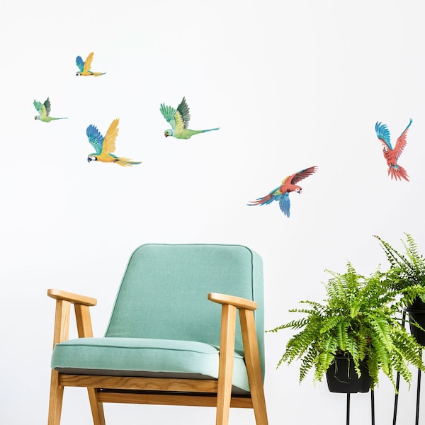 Tropical Parrots Wall Decals, Plastic-Free Jungle kids room wall stickers