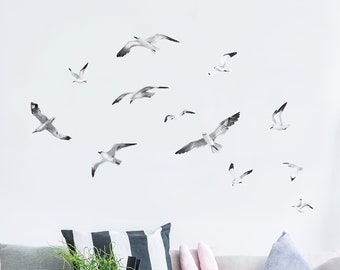 Watercolor Seagulls Wall Decals, Plastic-Free Wall Stickers for kids rooms and adult spaces