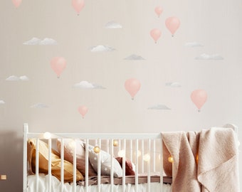 Hot Air Balloons and Clouds Wall Decals, Plastic-Free kids room wall stickers