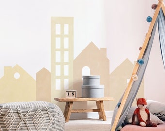 Big Boho City Houses Wall Decals, Plastic-Free wall stickers