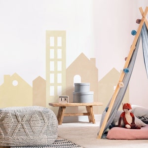 Big Boho City Houses Wall Decals, Plastic-Free wall stickers