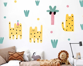 Leoparty colorful Leopard Wall Decals, Plastic-Free kids room wall stickers