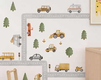 Cars and Construction Wall Decals, Plastic-Free kids room wall stickers