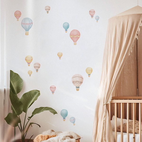 Night Sky Hot Air Balloons Wall Decals, Plastic-Free kids room wall stickers