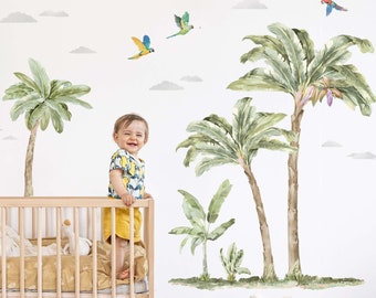 Jungle Palm Trees - Watercolour Wall Decals, Plastic-Free kids room wall stickers