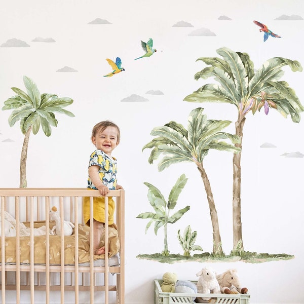 Jungle Palmbomen - Aquarel muurstickers, plasticvrije muurstickers voor de kinderkamer