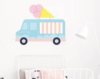 Big Ice Cream Truck wall decal in blue and pink, ECO Friendly Kids room wall decals, Ice Cream Decal, Gelato Eco Friendly Wall Decals