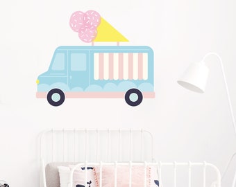 Ice Cream Truck Wall Decal: Blue & Pink Kids Room Decor