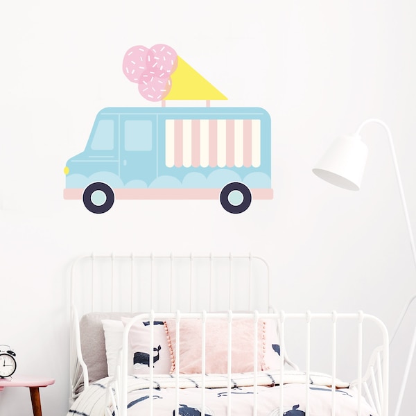 Big Ice Cream Truck wall decal in blue and pink, ECO Friendly Kids room wall decals, Ice Cream Decal, Gelato Eco Friendly Wall Decals