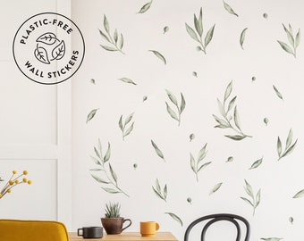 Botanical Olive Leaves and Branches Wall Decals, Plastic-Free Wall Stickers