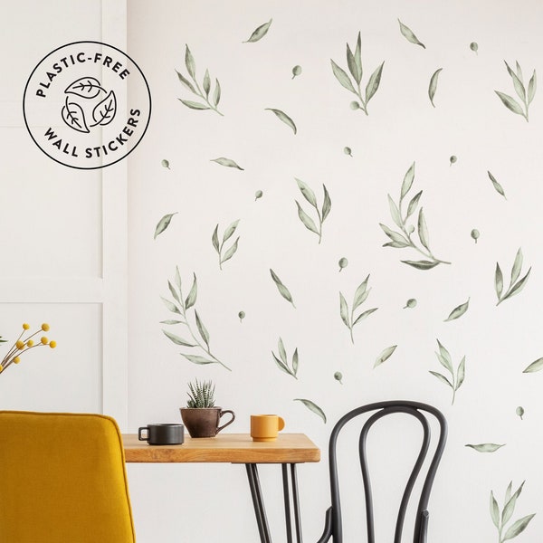 Botanical Olive Leaves and Branches Wall Decals, Plastic-Free Wall Stickers