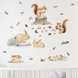 Nordic Forest Small Animals wall decals, Plastic-Free kids' room wall stickers