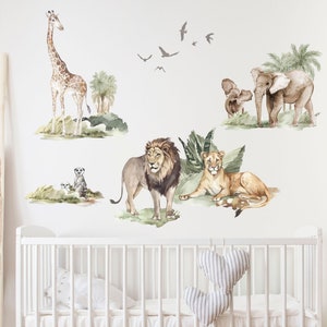 Savanna Animals Wall Decals with Elephants, Giraffe and Lions, Plastic-Free kids room wall stickers