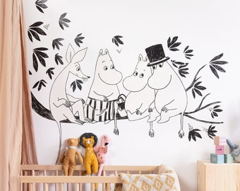 Moomin Family on a tree Wall Decal, Plastic-Free Moomin Wall Stickers