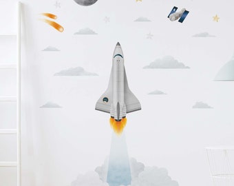 Space Rocket take off Wall Decals  - Plastic-free wall stickers for kids' rooms