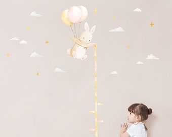 Floating Bunny Height Chart Wall Decal, plastic-free wall stickers for kids rooms