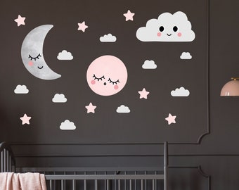 Dreamers moon, stars and clouds, plastic-free wall stickers for kids rooms