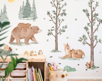 Nordic Forest Animals and Trees wall decals, Plastic-Free kids room wall stickers