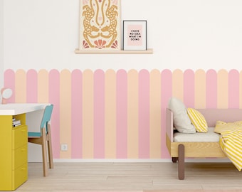 Striped Scallop Wallpaper, self-adhesive plastic-free kids room wallpaper