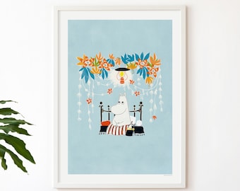 Moominmamma Art Print: Light Blue Botanical Illustration