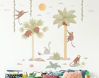 Boho Jungle Monkeys Wall Decals, Plastic-Free wall stickers