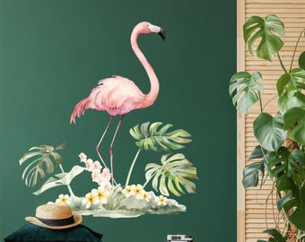 Flamingo and Plants wall decals, Plastic-Free wall stickers