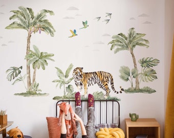 Ensemble Big Jungle - Sticker Mural Aquarelle, Stickers muraux écologiques pour chambre d'enfant